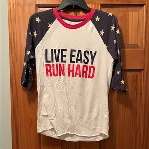 Red white and blue baseball Tee